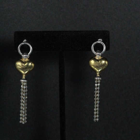 STERLING SILVER DIDAE ISRAEL VERMEIL HEART TASSEL EARRINGS - Picture 5 of 7
